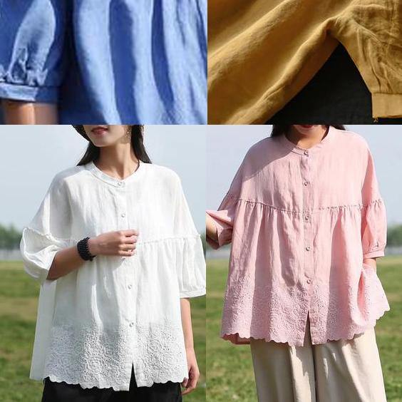 Women Loose Chic Cotton Tunic Boutique Embroidery Summer Vintage Shirt - bagstylebliss