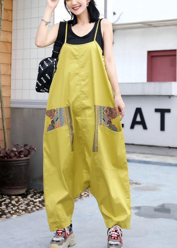 yellow casual prints strap pants plus size women jumpsuit pants - bagstylebliss